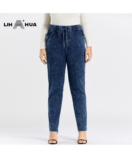 Women's Plus Size Jeans Autumn High Stretch Cotton Knitted Denim Trousers Casual Soft Jeans $56.43 - Bottoms