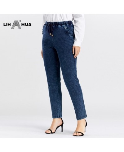 Women's Plus Size Jeans Autumn High Stretch Cotton Knitted Denim Trousers Casual Soft Jeans $56.43 - Bottoms