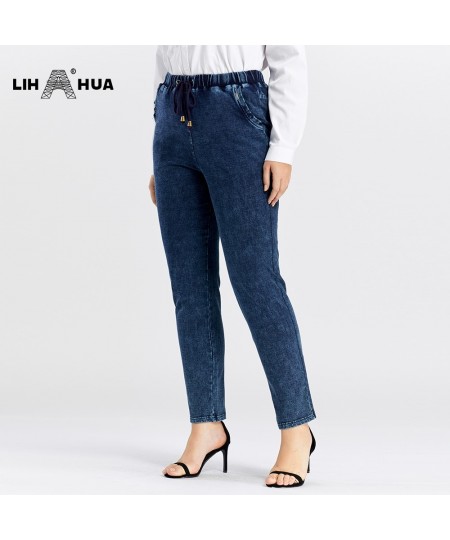 Women's Plus Size Jeans Autumn High Stretch Cotton Knitted Denim Trousers Casual Soft Jeans $56.43 - Bottoms