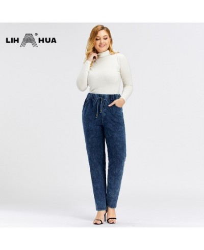 Women's Plus Size Jeans Autumn High Stretch Cotton Knitted Denim Trousers Casual Soft Jeans $56.43 - Bottoms