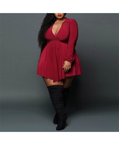 Plus Size Women Clothing Sizes Dresses with Lace Up V Neck Long Sleeve Dress Sexy Bodycon Mini Dress Wholesale $44.38 - Plus ...