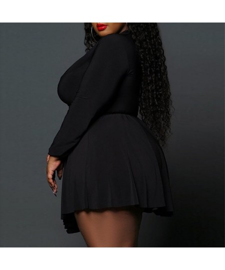 Plus Size Women Clothing Sizes Dresses with Lace Up V Neck Long Sleeve Dress Sexy Bodycon Mini Dress Wholesale $44.38 - Plus ...