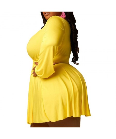 Plus Size Women Clothing Sizes Dresses with Lace Up V Neck Long Sleeve Dress Sexy Bodycon Mini Dress Wholesale $44.38 - Plus ...