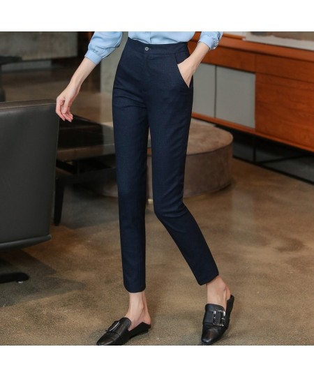 Fashion Pants Women New Spring Temperamet Professioal Navy Blue Formal Bottoms Work Straight Trousers $51.83 - Pants & Capris