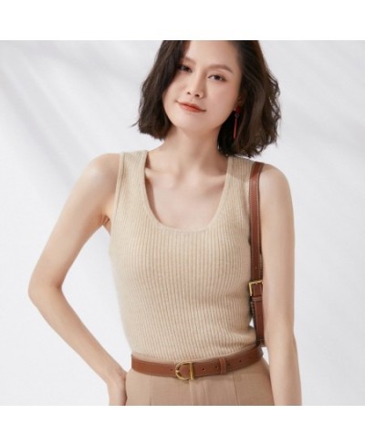 Spring/Summer Cashmere Camisole Ladies Slim Base Shirt Internal Thin 100%Wool Vest Sleeveless Stretch Sweater Knit Sling Top ...