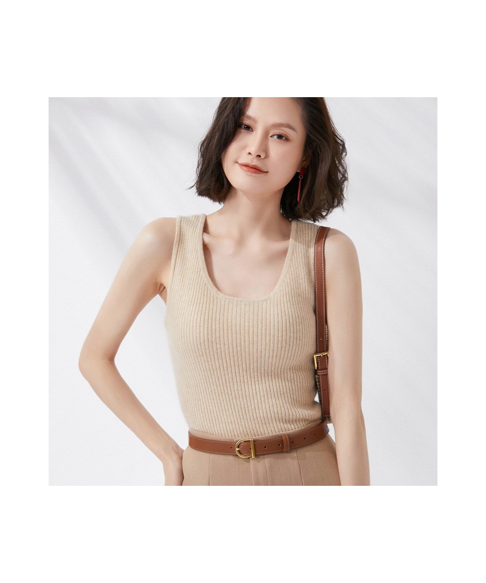 Spring/Summer Cashmere Camisole Ladies Slim Base Shirt Internal Thin 100%Wool Vest Sleeveless Stretch Sweater Knit Sling Top ...