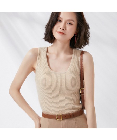 Spring/Summer Cashmere Camisole Ladies Slim Base Shirt Internal Thin 100%Wool Vest Sleeveless Stretch Sweater Knit Sling Top ...