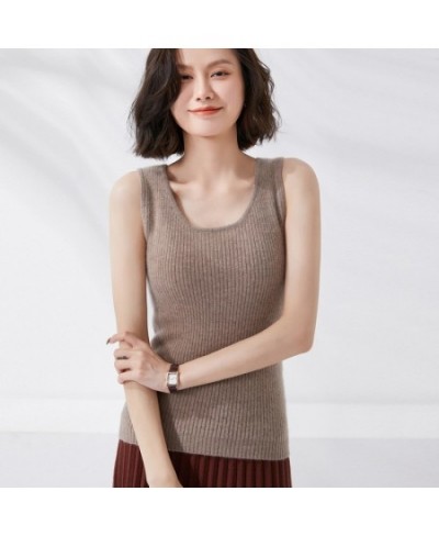 Spring/Summer Cashmere Camisole Ladies Slim Base Shirt Internal Thin 100%Wool Vest Sleeveless Stretch Sweater Knit Sling Top ...