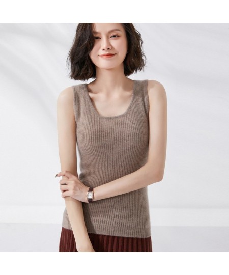 Spring/Summer Cashmere Camisole Ladies Slim Base Shirt Internal Thin 100%Wool Vest Sleeveless Stretch Sweater Knit Sling Top ...