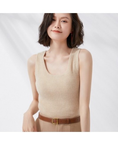 Spring/Summer Cashmere Camisole Ladies Slim Base Shirt Internal Thin 100%Wool Vest Sleeveless Stretch Sweater Knit Sling Top ...