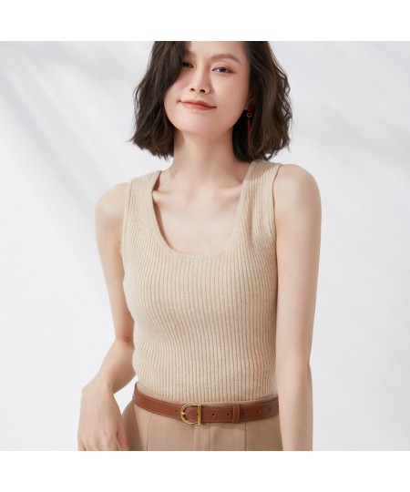 Spring/Summer Cashmere Camisole Ladies Slim Base Shirt Internal Thin 100%Wool Vest Sleeveless Stretch Sweater Knit Sling Top ...