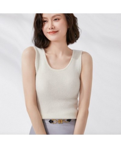 Spring/Summer Cashmere Camisole Ladies Slim Base Shirt Internal Thin 100%Wool Vest Sleeveless Stretch Sweater Knit Sling Top ...