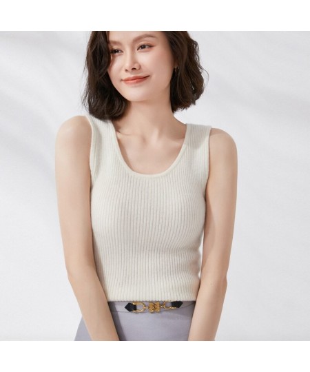 Spring/Summer Cashmere Camisole Ladies Slim Base Shirt Internal Thin 100%Wool Vest Sleeveless Stretch Sweater Knit Sling Top ...