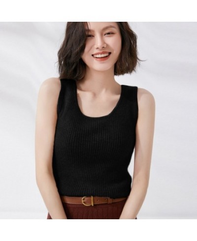 Spring/Summer Cashmere Camisole Ladies Slim Base Shirt Internal Thin 100%Wool Vest Sleeveless Stretch Sweater Knit Sling Top ...