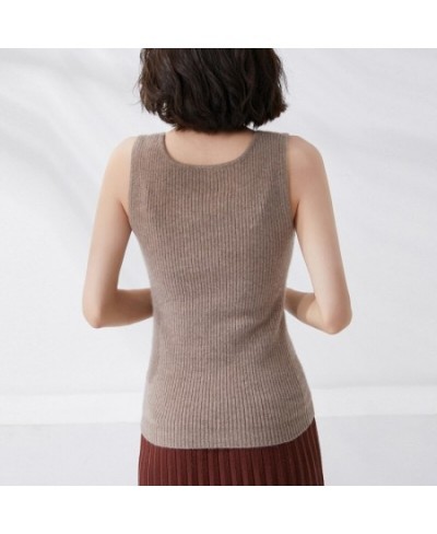 Spring/Summer Cashmere Camisole Ladies Slim Base Shirt Internal Thin 100%Wool Vest Sleeveless Stretch Sweater Knit Sling Top ...