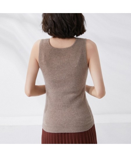 Spring/Summer Cashmere Camisole Ladies Slim Base Shirt Internal Thin 100%Wool Vest Sleeveless Stretch Sweater Knit Sling Top ...