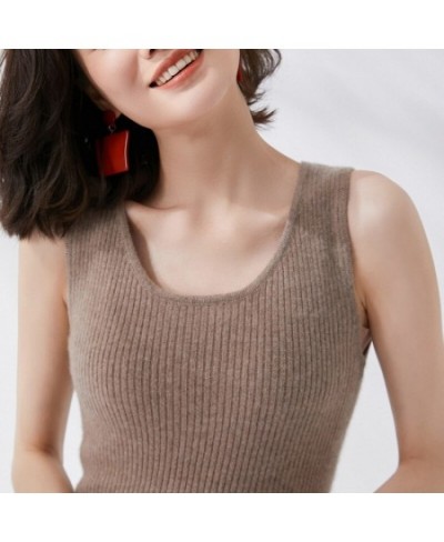 Spring/Summer Cashmere Camisole Ladies Slim Base Shirt Internal Thin 100%Wool Vest Sleeveless Stretch Sweater Knit Sling Top ...