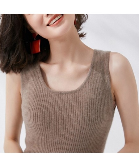 Spring/Summer Cashmere Camisole Ladies Slim Base Shirt Internal Thin 100%Wool Vest Sleeveless Stretch Sweater Knit Sling Top ...