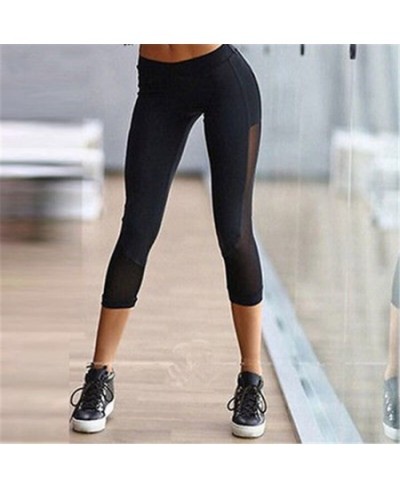 Solid Black Cropped Trousers Women Mesh Transparent Leggings Women Sports Running Gym Cropped Trousers Female Fitness Legging...