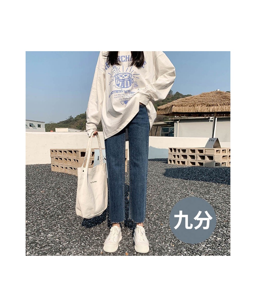 Straight Leg Jeans Women's 2022 Autumn New High Waist Elastic Retro Deep Blue Denim Pants Boyfriend Streetwear Slouchy Jeans ...