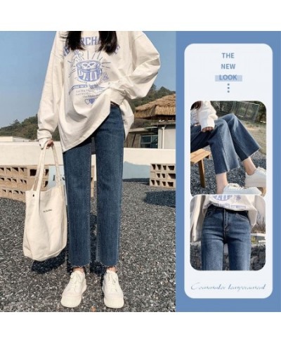 Straight Leg Jeans Women's 2022 Autumn New High Waist Elastic Retro Deep Blue Denim Pants Boyfriend Streetwear Slouchy Jeans ...