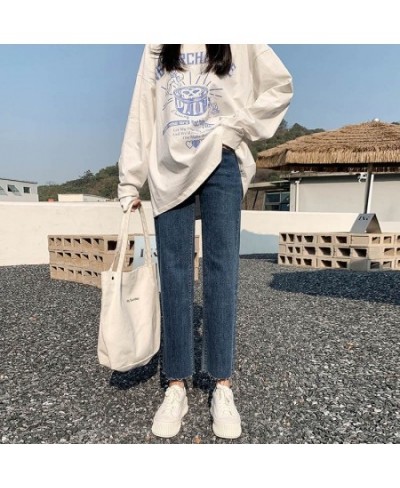 Straight Leg Jeans Women's 2022 Autumn New High Waist Elastic Retro Deep Blue Denim Pants Boyfriend Streetwear Slouchy Jeans ...