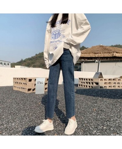 Straight Leg Jeans Women's 2022 Autumn New High Waist Elastic Retro Deep Blue Denim Pants Boyfriend Streetwear Slouchy Jeans ...