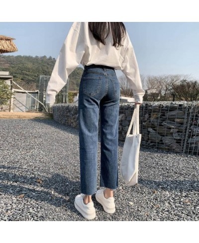 Straight Leg Jeans Women's 2022 Autumn New High Waist Elastic Retro Deep Blue Denim Pants Boyfriend Streetwear Slouchy Jeans ...