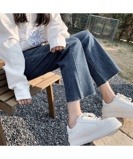 Straight Leg Jeans Women's 2022 Autumn New High Waist Elastic Retro Deep Blue Denim Pants Boyfriend Streetwear Slouchy Jeans ...