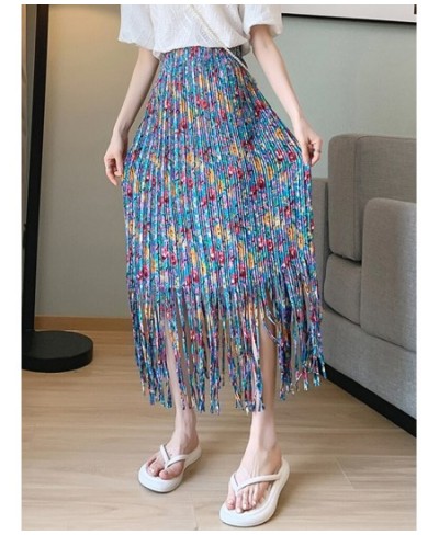 Fashion Tassel Pleated Long Skirt for Women 2023 Spring Summer Casual Aesthetic Floral Print High Waist Midi Skirt Female $39...