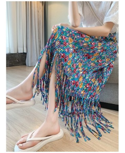 Fashion Tassel Pleated Long Skirt for Women 2023 Spring Summer Casual Aesthetic Floral Print High Waist Midi Skirt Female $39...