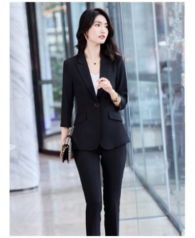 Women's Office Suit Fashion Blazer Pantsuit Simple Solid Color 2022 Spring Summer Half Sleeve Top + Trousers 2 Piece Set Blaz...