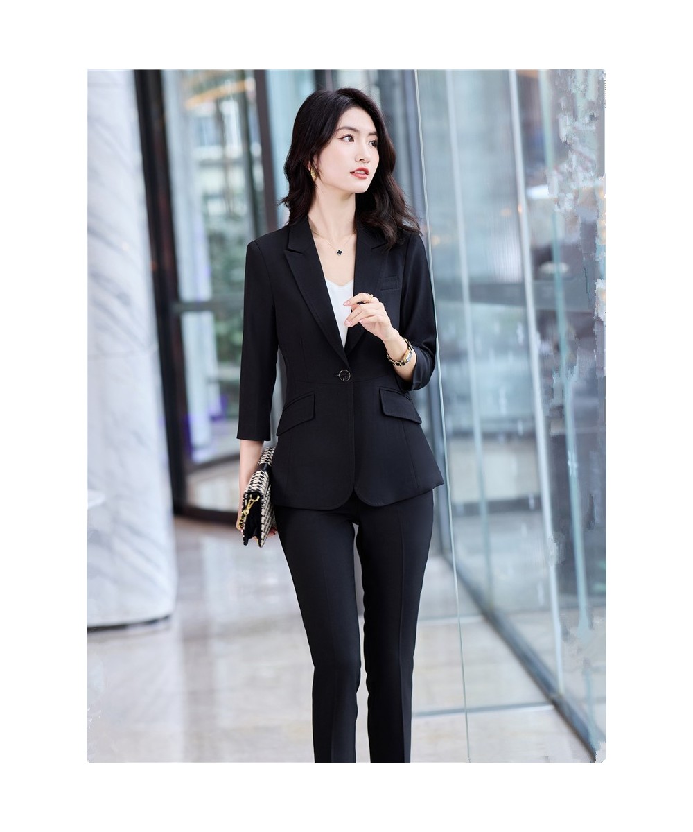 Women's Office Suit Fashion Blazer Pantsuit Simple Solid Color 2022 Spring Summer Half Sleeve Top + Trousers 2 Piece Set Blaz...