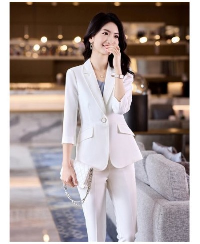 Women's Office Suit Fashion Blazer Pantsuit Simple Solid Color 2022 Spring Summer Half Sleeve Top + Trousers 2 Piece Set Blaz...