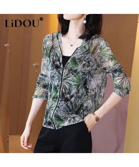 2023 New Summer Intellectual Vintage Korean Fashion Street Creative Hipster Aesthetic Jacket Print Flowers Long-sleeve Vest T...