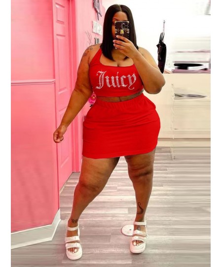 Plus Size Women Clothing Tracksuit Two Piece Dress Set Juicy Rhinestones Crop Top Sheath Skirt Wholesale $41.66 - Plus Size C...