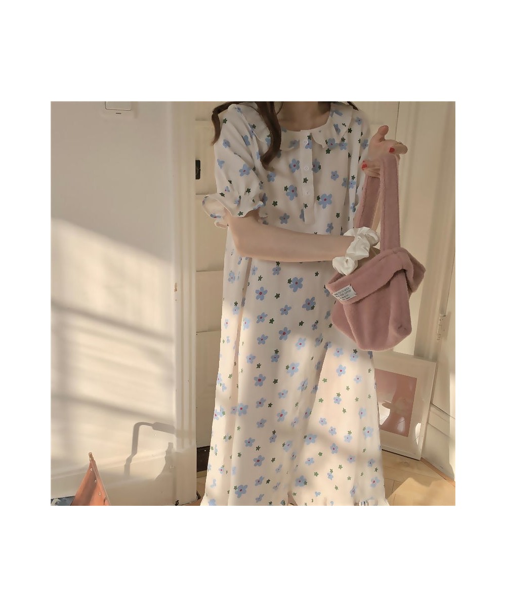 Nightgowns Women Popular Floral Girls Leisure Sweet Sleepwear Korean Style Ruffles Turn Down Collar Kawaii Homewear Elegant I...