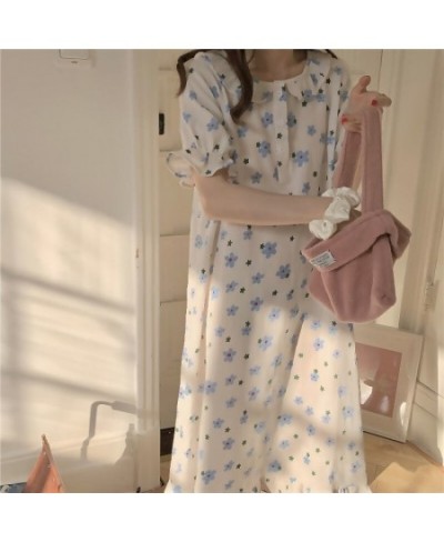 Nightgowns Women Popular Floral Girls Leisure Sweet Sleepwear Korean Style Ruffles Turn Down Collar Kawaii Homewear Elegant I...