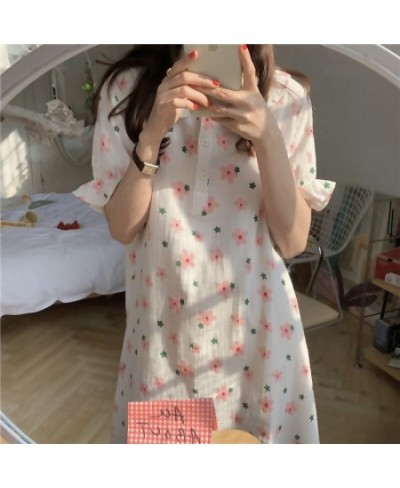 Nightgowns Women Popular Floral Girls Leisure Sweet Sleepwear Korean Style Ruffles Turn Down Collar Kawaii Homewear Elegant I...