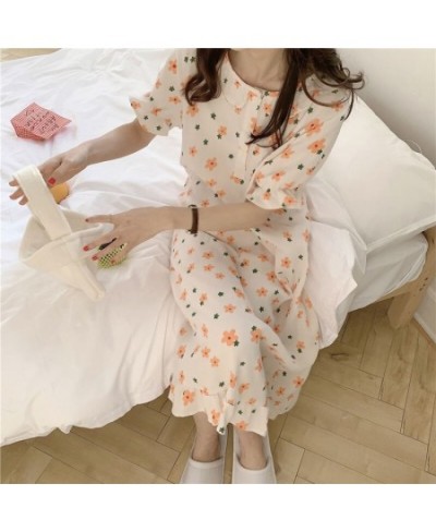 Nightgowns Women Popular Floral Girls Leisure Sweet Sleepwear Korean Style Ruffles Turn Down Collar Kawaii Homewear Elegant I...