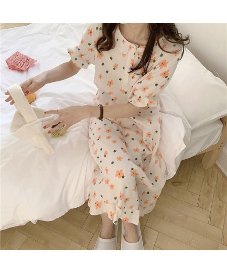 Nightgowns Women Popular Floral Girls Leisure Sweet Sleepwear Korean Style Ruffles Turn Down Collar Kawaii Homewear Elegant I...