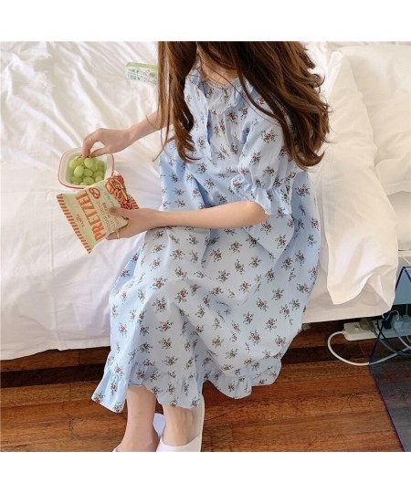 Nightgowns Women Popular Floral Girls Leisure Sweet Sleepwear Korean Style Ruffles Turn Down Collar Kawaii Homewear Elegant I...