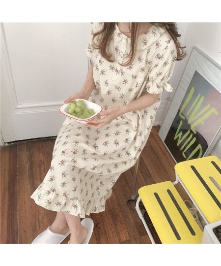 Nightgowns Women Popular Floral Girls Leisure Sweet Sleepwear Korean Style Ruffles Turn Down Collar Kawaii Homewear Elegant I...