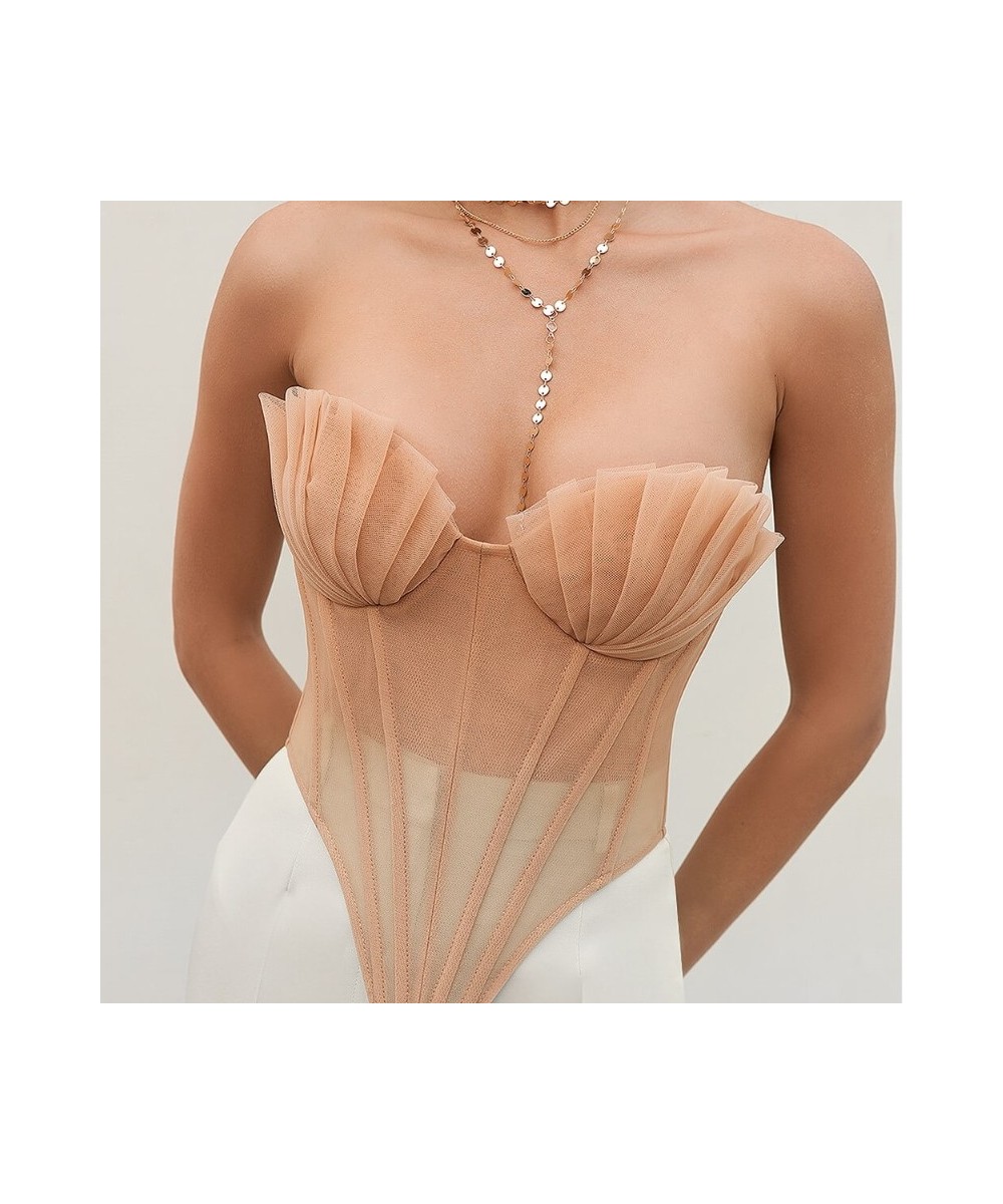 Sexy Strapless Off Shoulder Ruffle Bustiers Women Mesh See Through Corsets Push Up Tank Summer Criss-cross Tie-up Top $28.79 ...