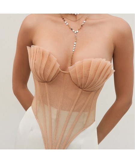 Sexy Strapless Off Shoulder Ruffle Bustiers Women Mesh See Through Corsets Push Up Tank Summer Criss-cross Tie-up Top $28.79 ...