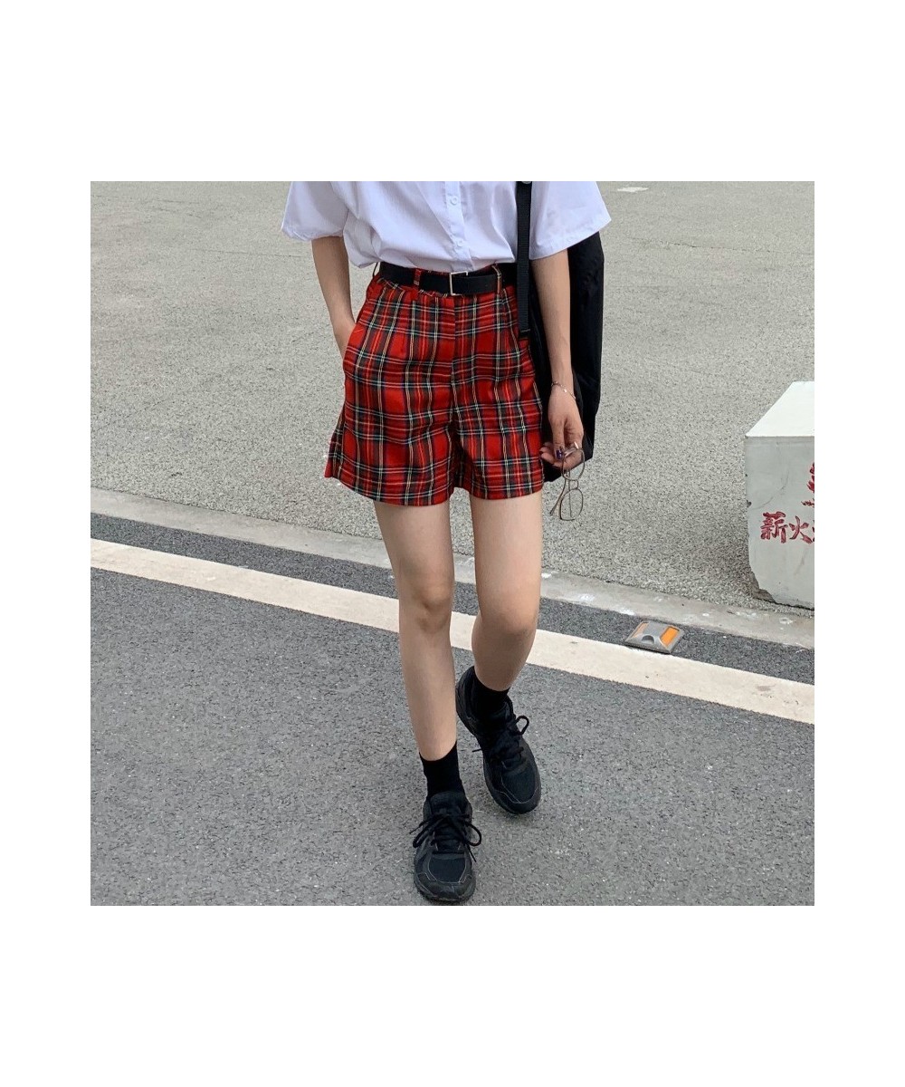 New Summer Shorts Women Red Plaid Overalls Female Casual Fashion Sexy High Waist Shorts Gothic Girls 2022 $35.38 - Bottoms