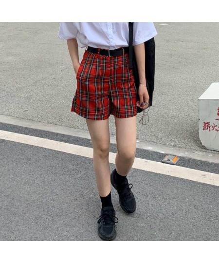 New Summer Shorts Women Red Plaid Overalls Female Casual Fashion Sexy High Waist Shorts Gothic Girls 2022 $35.38 - Bottoms