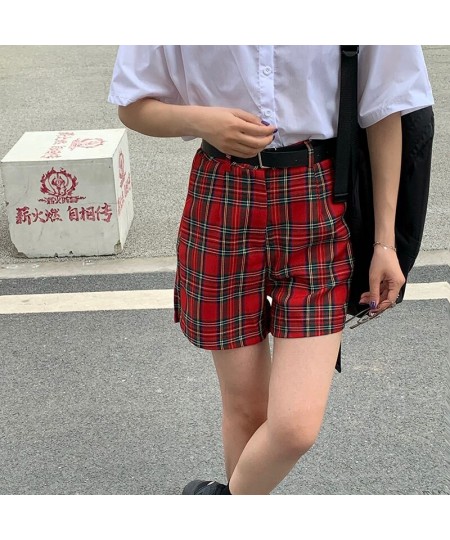 New Summer Shorts Women Red Plaid Overalls Female Casual Fashion Sexy High Waist Shorts Gothic Girls 2022 $35.38 - Bottoms