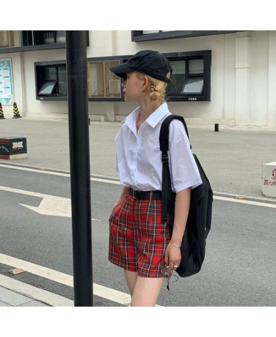 New Summer Shorts Women Red Plaid Overalls Female Casual Fashion Sexy High Waist Shorts Gothic Girls 2022 $35.38 - Bottoms