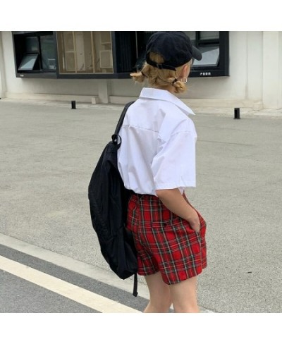 New Summer Shorts Women Red Plaid Overalls Female Casual Fashion Sexy High Waist Shorts Gothic Girls 2022 $35.38 - Bottoms